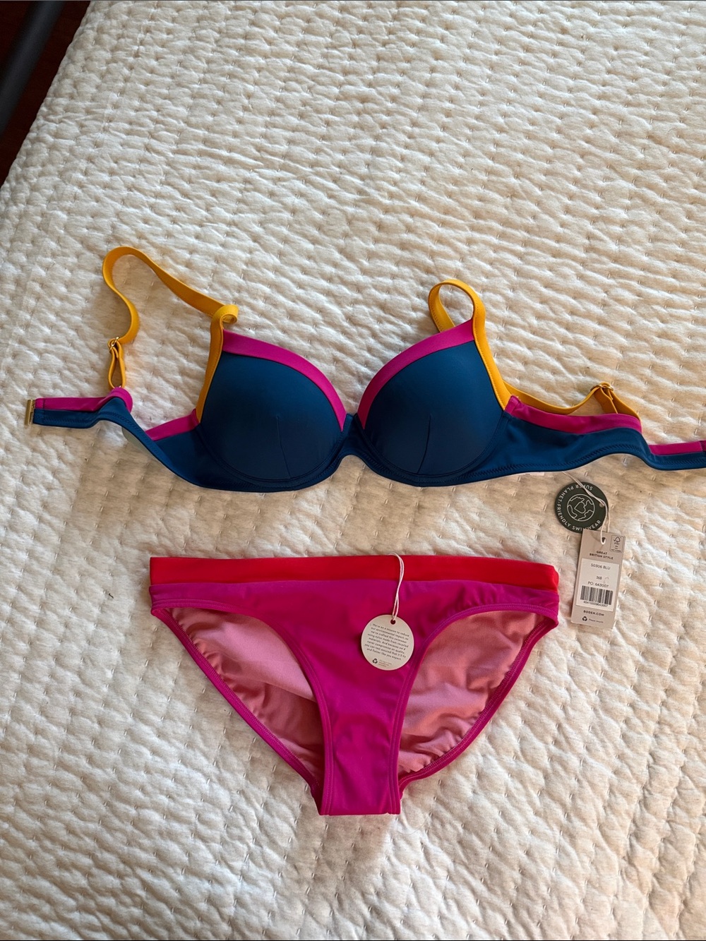 Boden Colorblock Bikini Set NWT - Navy, Magenta & Yellow